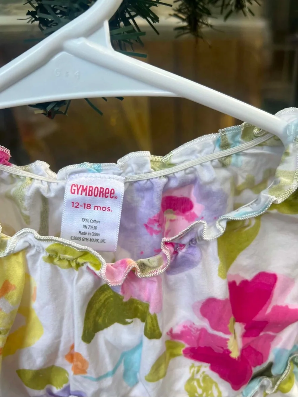 Gymboree White Floral Ruffle Baby Dress with Pink & Green